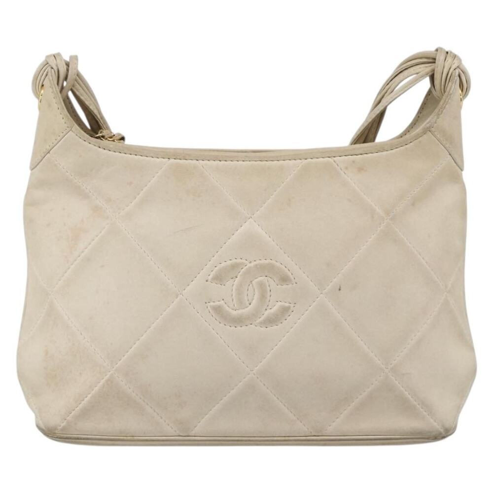 Chanel Matelasse Lambskin Shoulder Bag Ivory Gold CC White